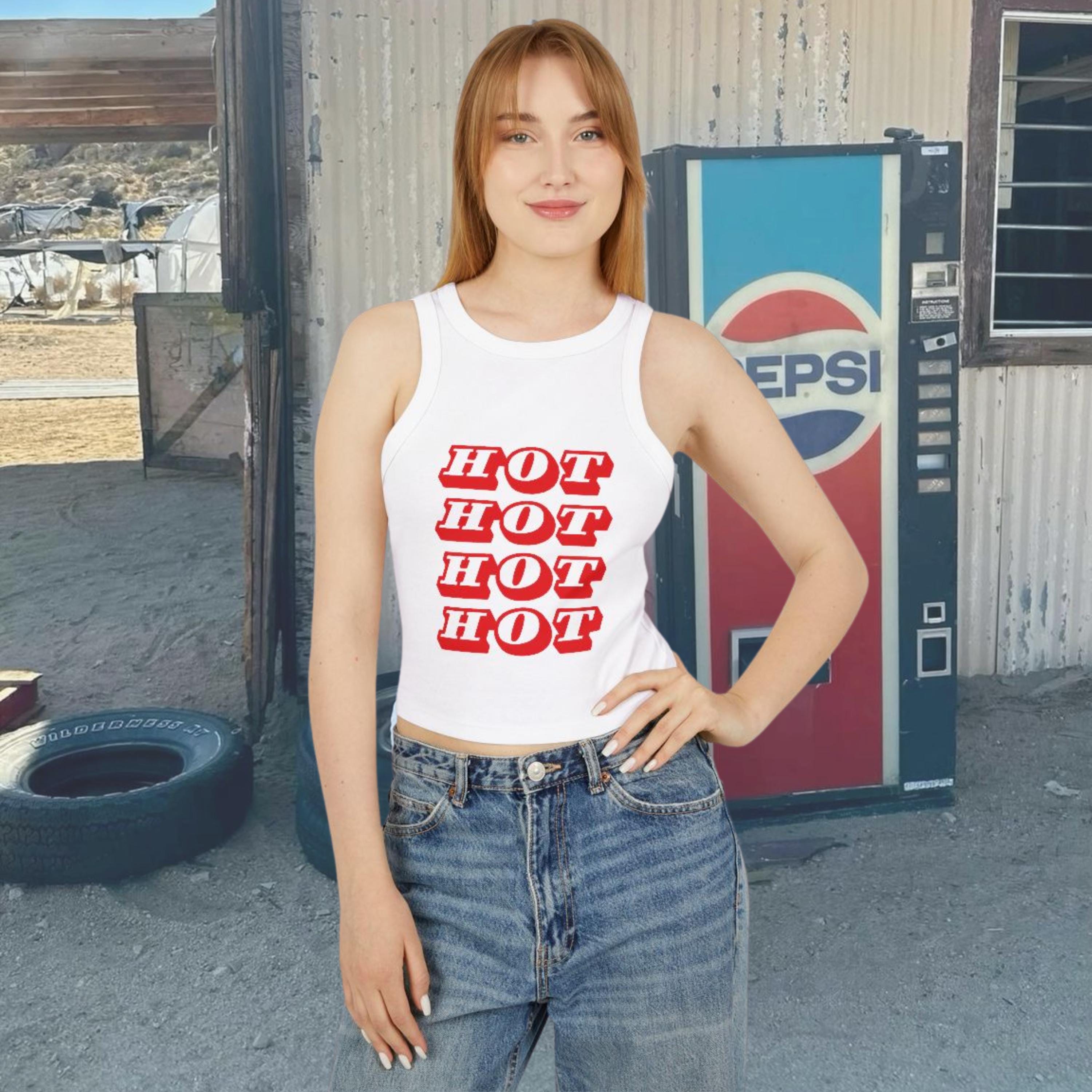 Women's Graphic Micro Rib Racer Tank Top White Hot Summer Style Tshirt
