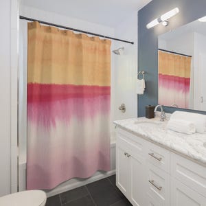 Watercolor Abstract Shower Curtain: Pink Orange Boho Coastal Bathroom
