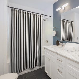Black and White Striped Shower Curtain: Modern Coquette Bathroom Decor