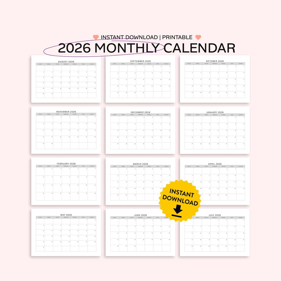 Minimalist 2026 Monthly Calendar | Landscape Planner (digital Download ...