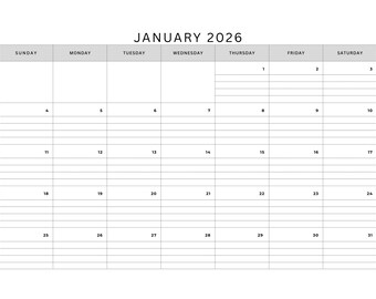 Minimalistische 2026 gevoerde maandkalender | Landschapsplanner (digitale download)
