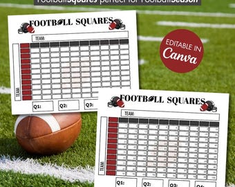 Football Squares Template | Super Bowl Party | Football Pool Game | Game Day Party | 100 Square Football Game | Editable & Printable