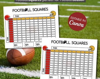 Football Squares Template | Super Bowl Party | Football Pool Game | Game Day Party | 100 Square Football Game | Editable & Printable