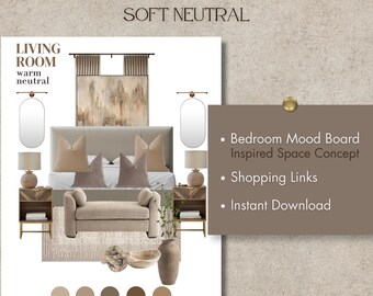 Warm Neutral Bedroom Mood Board with Shopping Links | Modern Organic Bedroom Design Guide | Cozy Luxury Decor Inspiration | Digital Download