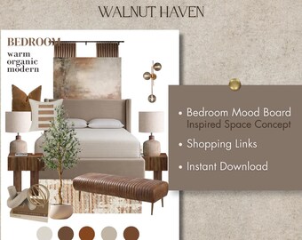 Warm Organic Modern Bedroom Mood Board | Neutral Interior Design Guide | Cozy Luxury Bedroom Decor | Digital Download