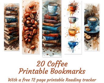 20 Coffee Printable bookmarks, coffee printables, coffee lovers, sublimation bookmark set, gift for reading lovers, bookmark sublimation