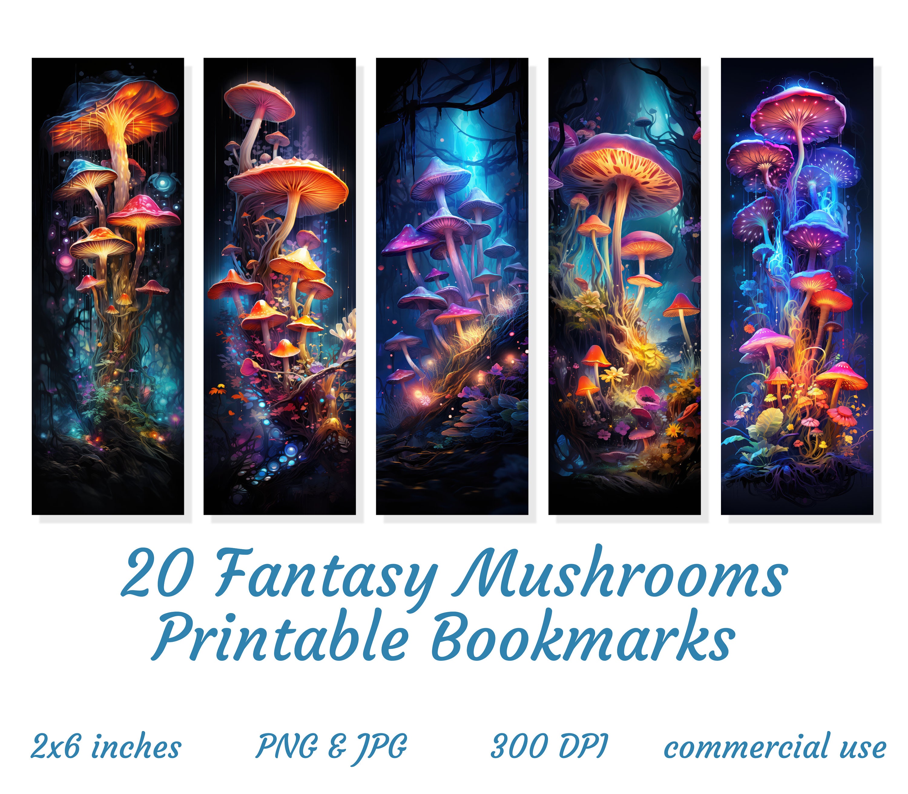 20 Fantasy Mushroom Bookmarks Printable Bookmarks Fantasy - Etsy