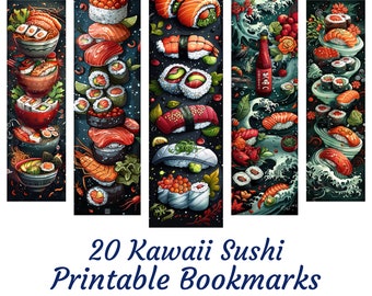 20 Kawaii Sushi bookmarks, printable bookmarks, sublimation bookmark set, digital download, bookmark lovers, gift-for sushi lovers