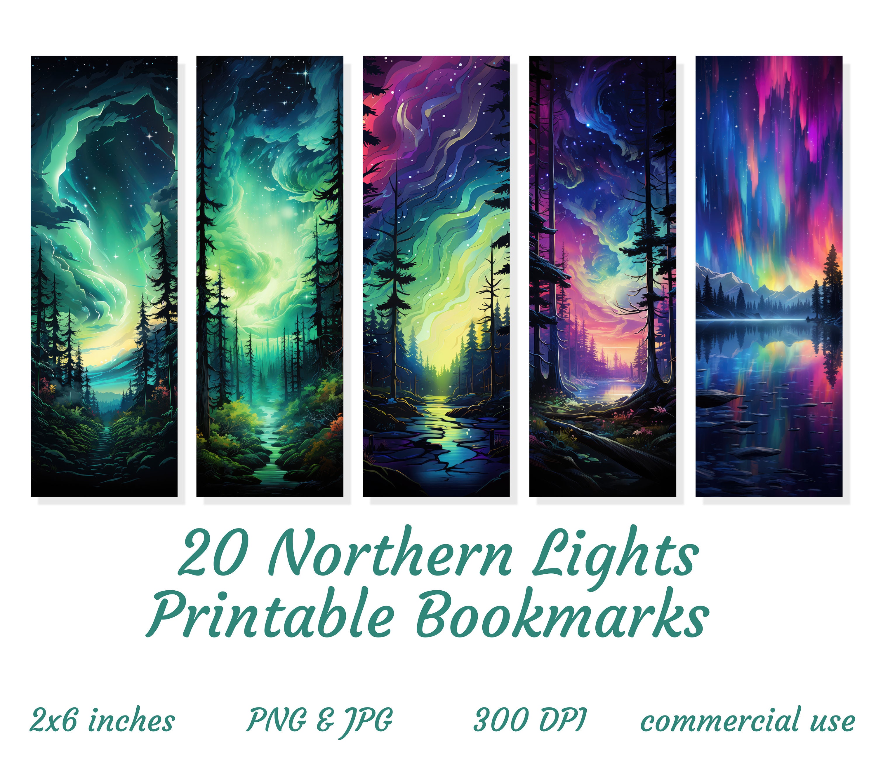 20 Northern Lights Bookmark Designs, Printable Bookmarks, Nature ...