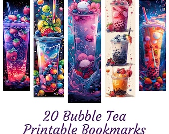 20 Bubble Tea bookmarks, printable bookmarks, kawaii bubble tea, sublimation bookmark set, gift for book lovers, bookmark lovers