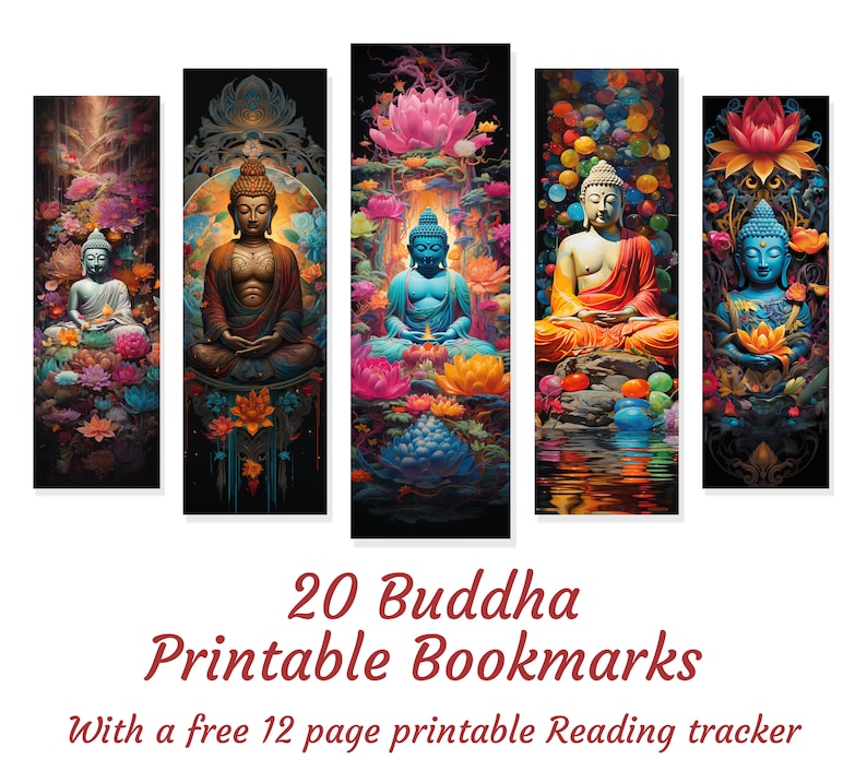 20 Buddha bookmark designs, printable bookmarks, zen bookmarks, sublimation bookmark set, bookmark booklovers, gift for reading lovers, image 1