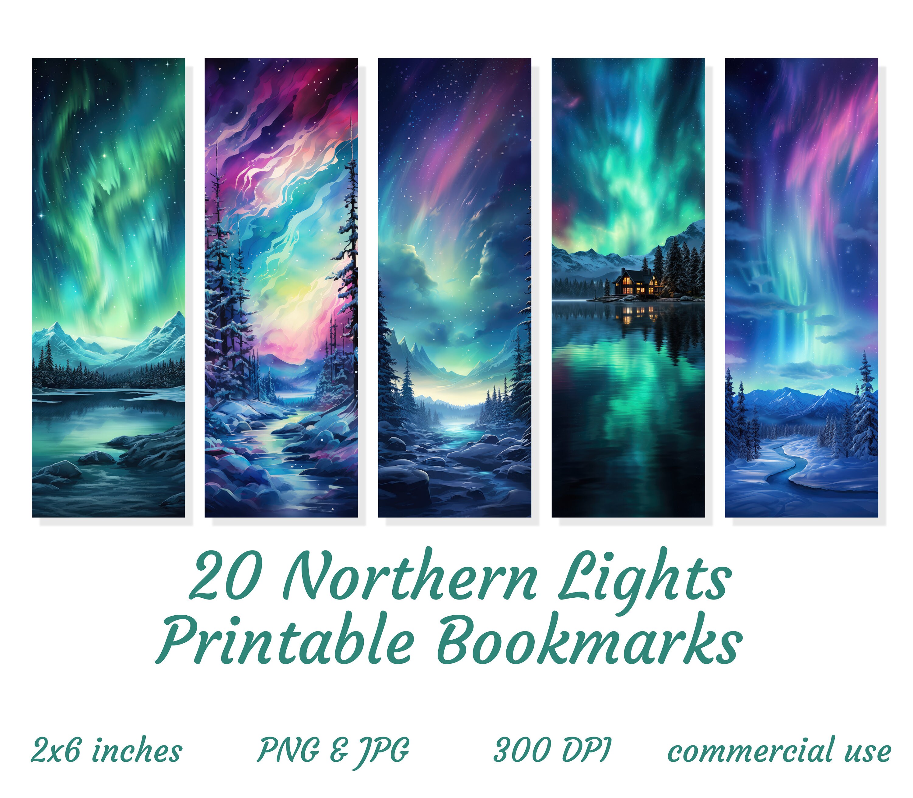 20 Northern Lights Bookmark Designs, Printable Bookmarks, Nature ...