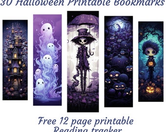 Marcadores de Halloween, marcadores de Halloween imprimibles, conjunto de marcadores de Halloween, diseños de marcadores con rastreador de lectura de 12 páginas GRATIS