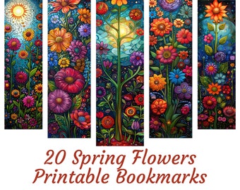 20 Spring Flowers bookmarks, printable bookmarks, sublimation bookmark set, digital download, gift for reading lovers, bookmark lovers
