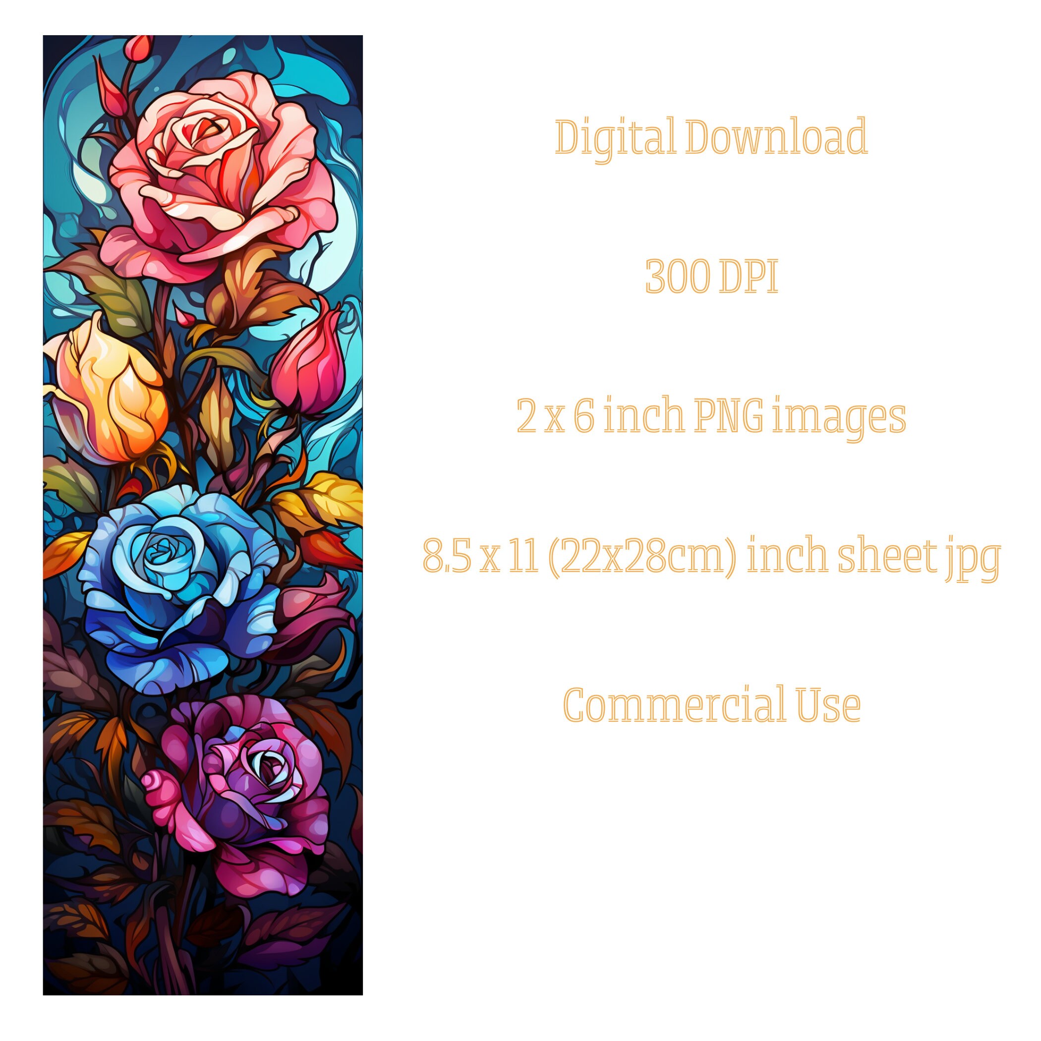 20 Stained Glass Flower Design Bookmarks, Floral Printable Bookmarks ...