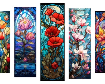 20 Stained Glass Flower design bookmarks, floral printable bookmarks, sublimation bookmark set, digital download, gift for reading lovers