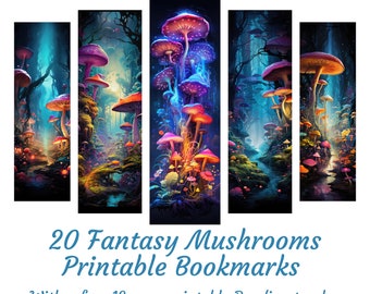 20 Fantasy mushroom bookmarks, printable bookmarks, fantasy bookmarks, sublimation bookmark set, digital download, gift for reading lovers