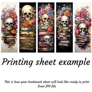 20 Floral Skulls Bookmarks, Gothic Bookmark Set, Bookmark Png, Bookmark ...