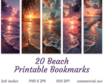 20 Beach bookmarks, printable bookmarks, summer bookmarks, sublimation bookmark set, gift for book lovers, bookmark lovers