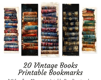 20 Vintage Books Printable bookmarks, vintage books png, vintage books lovers, sublimation bookmark set, gift for reading lovers