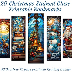 20 Christmas Stained Glass bookmark designs, christmas bookmarks png, stained glass bookmark set, bookmark png, gift for reading lovers