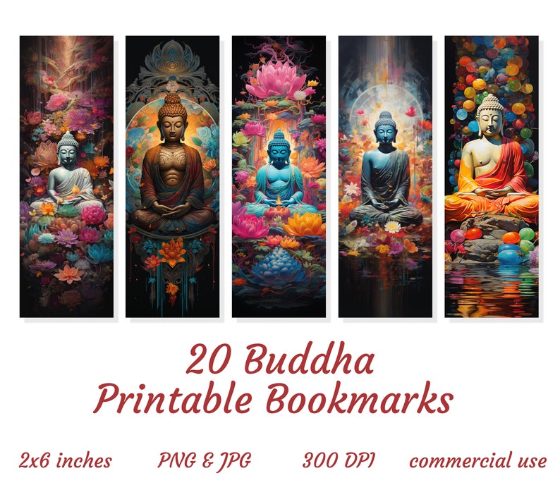 20 Buddha bookmark designs, printable bookmarks, zen bookmarks, sublimation bookmark set, bookmark booklovers, gift for reading lovers, image 4