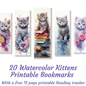 20 modèles de signets chat, signets imprimables, signets chaton, ensemble de signets de sublimation, téléchargement numérique, cadeau pour les amateurs de lecture