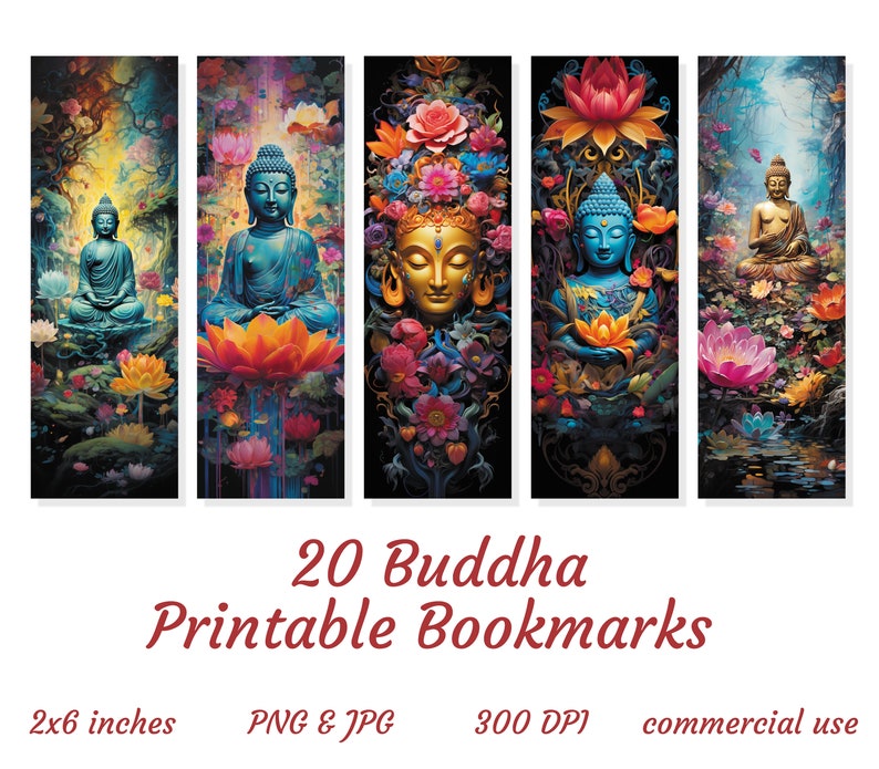 20 Buddha bookmark designs, printable bookmarks, zen bookmarks, sublimation bookmark set, bookmark booklovers, gift for reading lovers, image 2