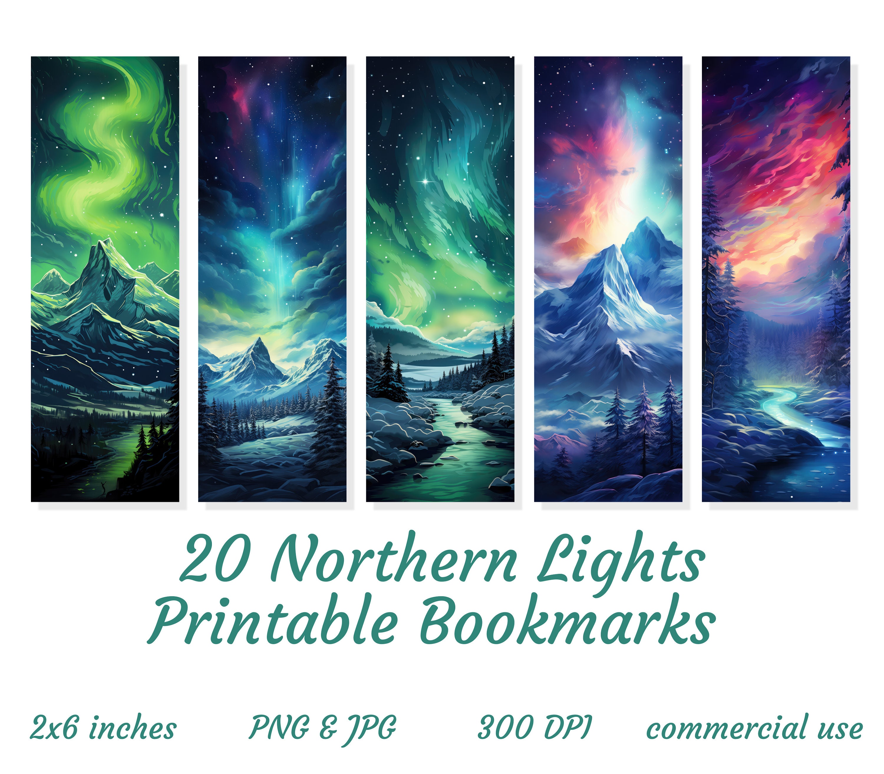 20 Northern Lights Bookmark Designs, Printable Bookmarks, Nature ...