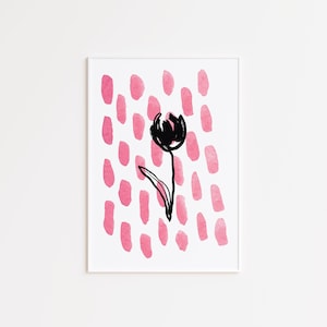 Pink and Black Flower Trendy Wall Art Print, Minimalist Simple Wall Art, Simple Living Room Wall Art, Boho Wall Art
