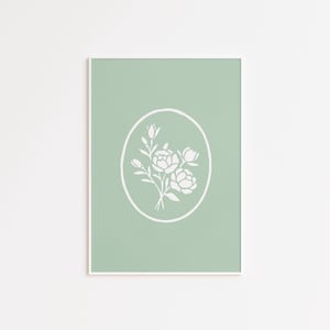 Sage Green Botanical Peony Print, Minimalist Flower Line Art Printable Prints, Bohemian Boho Print, Aesthetic Abstract Prints, Printable Art