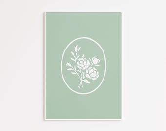 Sage Green Peony Line Art Print, Minimalist Botanical Wall Decor (Digital Download)