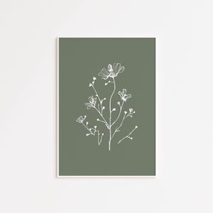 Sage Green Botanical Print, Minimalist Flower Line Art Printable Prints, Bohemian Boho Wall Art, Aesthetic Abstract Prints, Printable Art