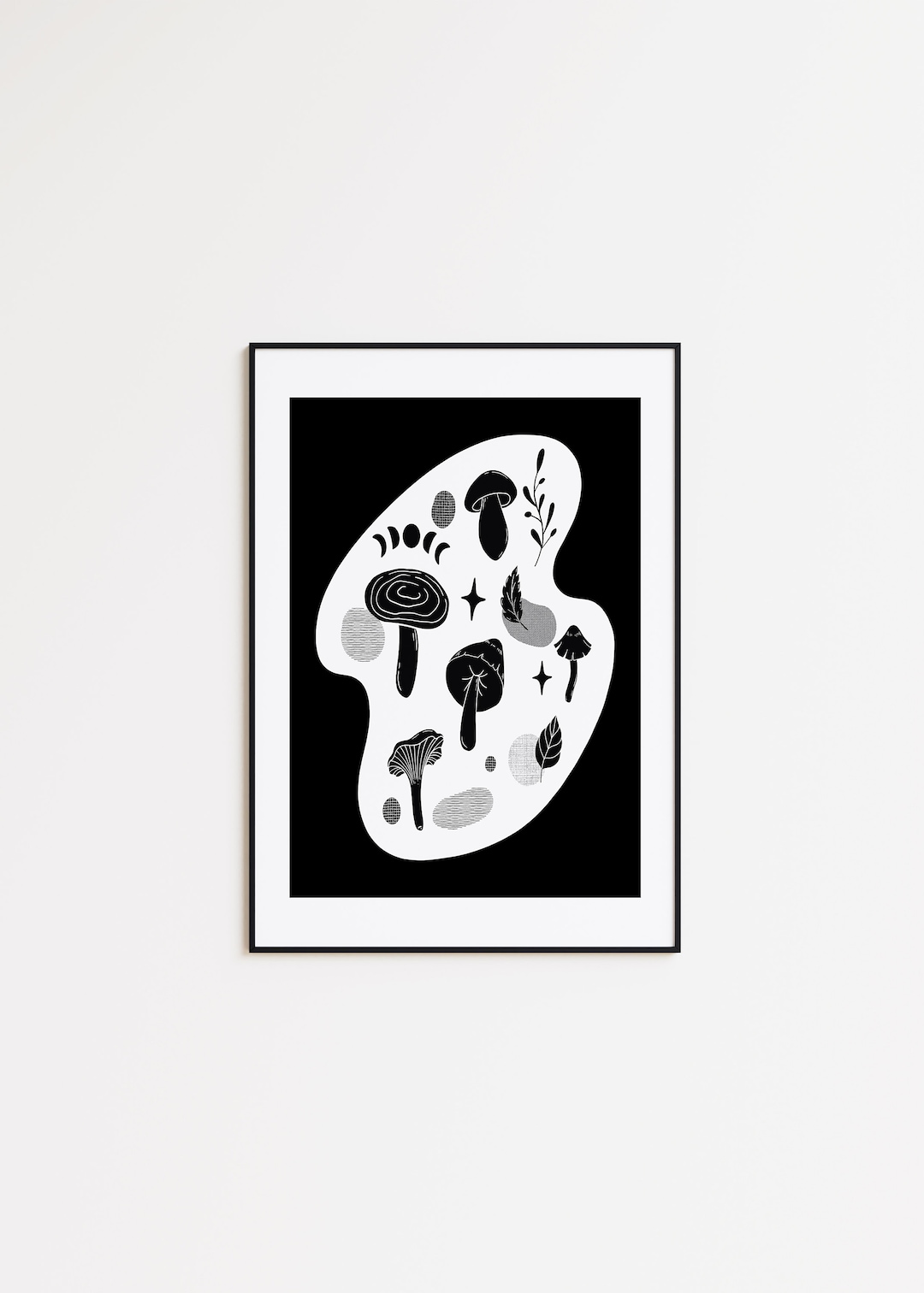 Simple Mushroom Wall Art Black and White Minimalist Mushroom Etsy