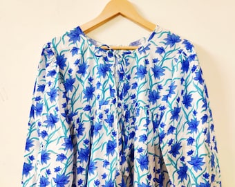 Blue Green flowy long maxi dress perfect gift for women| Block Print Indian Summer dress| Flowy Summer dress| Bohemian maxi dress