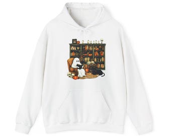 Retro Ghost Reading Books Sweatshirt, Cozy Vintage Literary Halloween Pullover for Book Lovers, Halloween gift, Fall attire, gifts for her