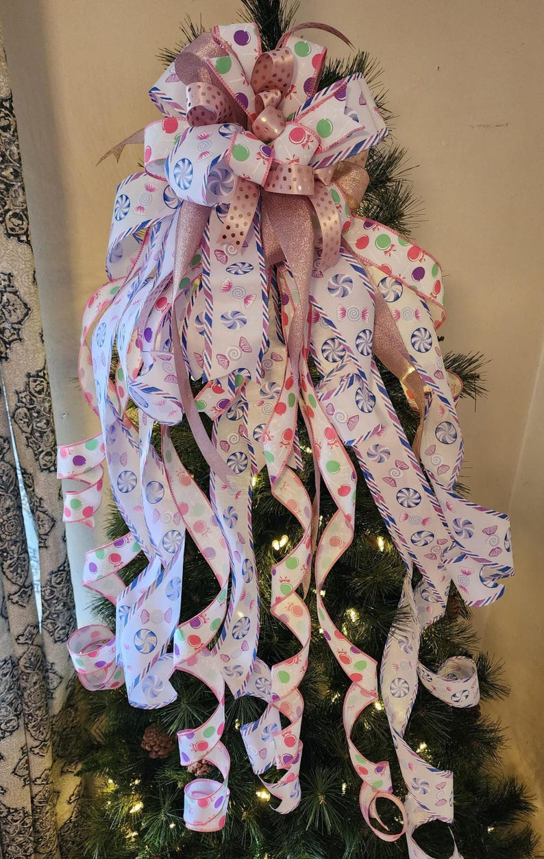 The Mitzi Pink Christmas Tree Topper Bow, XL Extra Long Streamer Bow ...