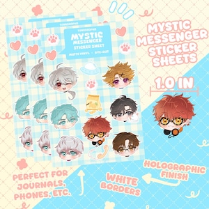 MysMes Holographic Sticker Sheet | 7 Stickers | 707, Saeran, Zen, Yoosung, Jumin Han, Jaehee, V