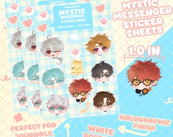 MysMes Holographic Sticker Sheet | 7 Stickers | 707, Saeran, Zen, Yoosung, Jumin Han, Jaehee, V