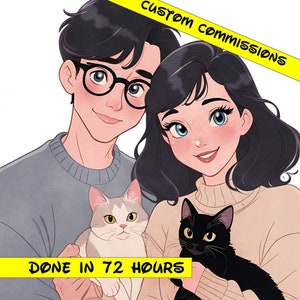 AMERIKAANSE CARTOON COMMISSIE tekening voor familie aangepaste tekening voor paar aangepaste tekening voor heden pappa en mamma aangepaste tekening huisdier schattig