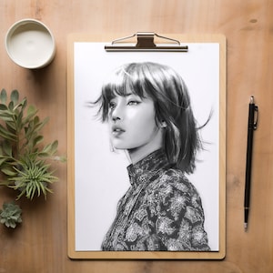 Ritratto di Lisa di Blackpink, disegno di merchandising Kpop, disegno realistico di Lisa di Blackpink, opera d'arte K-pop, disegno tradizionale, disegno di Lisa di Blackpink