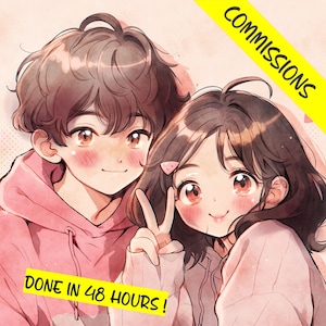 Couple Anime Cute Commission Customed Drawing Couple Anime Personalized drawing Couple Made to order drawing Commission Christmas Gift