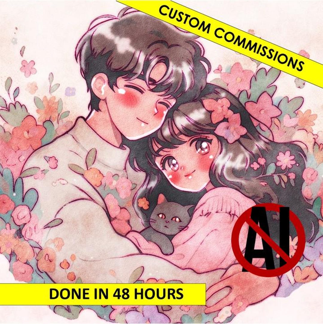 Valentine Gift, Custom Anime Couple Portrait: Floral Art From Photo ...