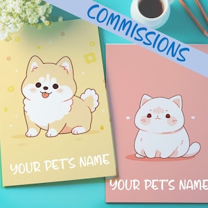 Rysunek na zamówienie, słodka wersja zwierzaka, wersja Chibi kota i psa Rysunek na zamówienie, wersja Kawaii, rysunek zwierzaka na zamówienie, prezent świąteczny