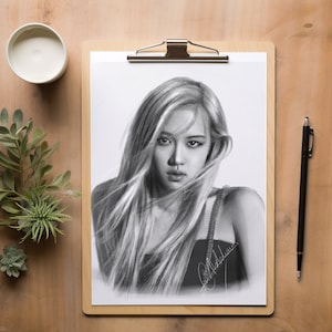 Retrato de rosa de Blackpink A4 A3 dibujo Rosa pintura de Blackpink Merchandising de cantante de Kpop Jisoo Blackpink Lisa Jennie retratos Póster de rosa Hecho a mano