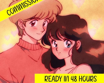 Prezent walentynkowy – para w stylu anime z lat 90. na zamówienie: rysunek na podstawie zdjęcia