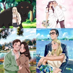 personalized ghibli art, watercolor anime portrait, nostalgic anime style, anime couple portrait, unique anime gift, custom hand-drawn anime, vintage anime art, heartfelt anime gift, ghibli-themed artwork