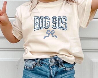 Toile De Jouy Big Sister Shirt, Chinoiserie Blue Bow Sis Tee, Sibling Announcement Shirt