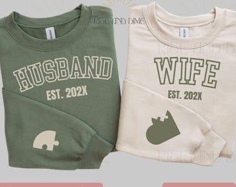 Personalized Husband Wife Sweatshirt, Matching Couple Hoodies, Anniversary Gift For Newlyweds, Custom Honeymoon Outfit, Wedding Gift Set