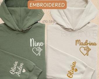 Embroidered Madrina & Padrino Hoodie, Personalized Gift for Godmother Proposal, Godparents Gift, Godchild Name on Sleeve, Baptism Sweatshirt